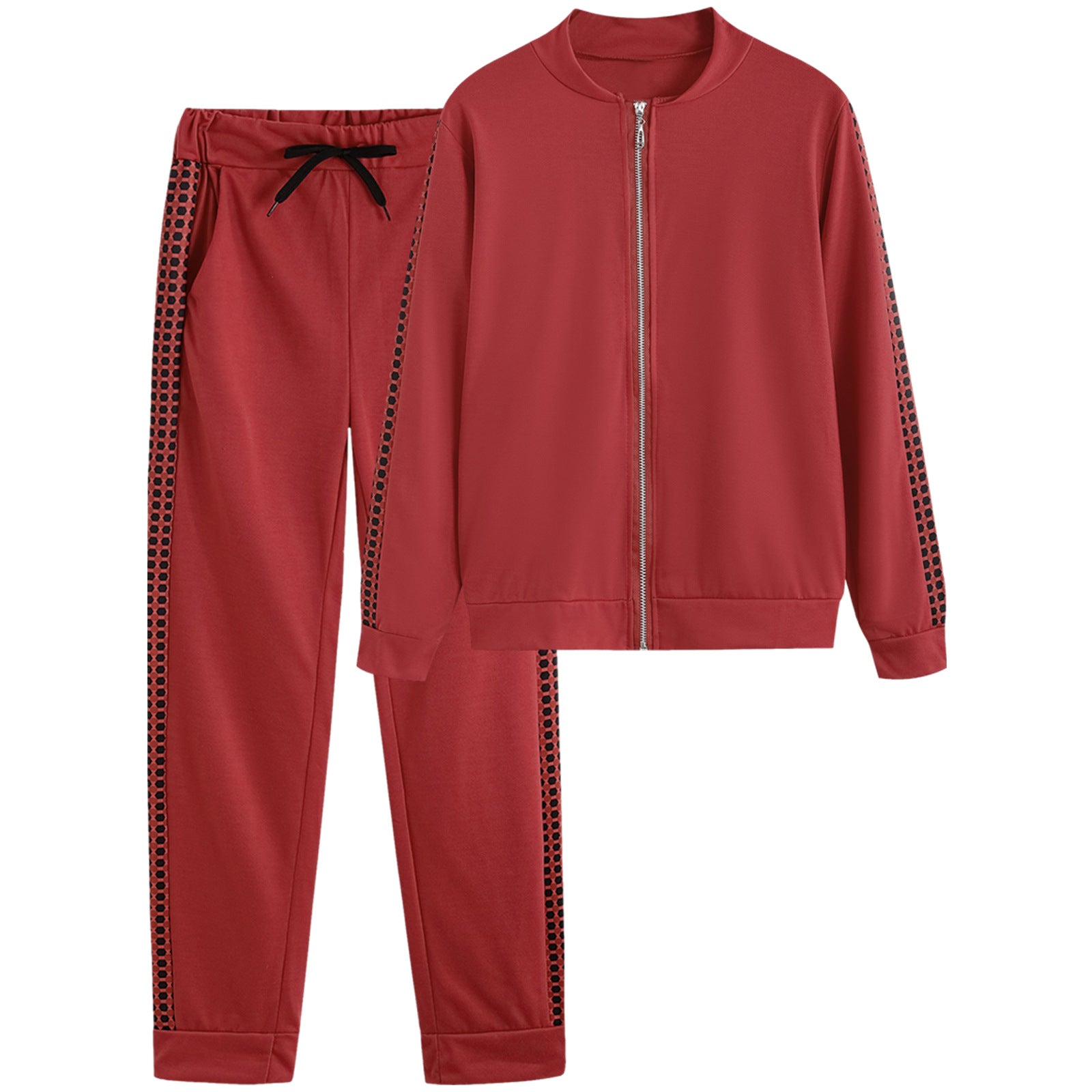 Polyester Stretch Suit Set Plaid Zip Up Tailored Long — Gray | KIMLUD