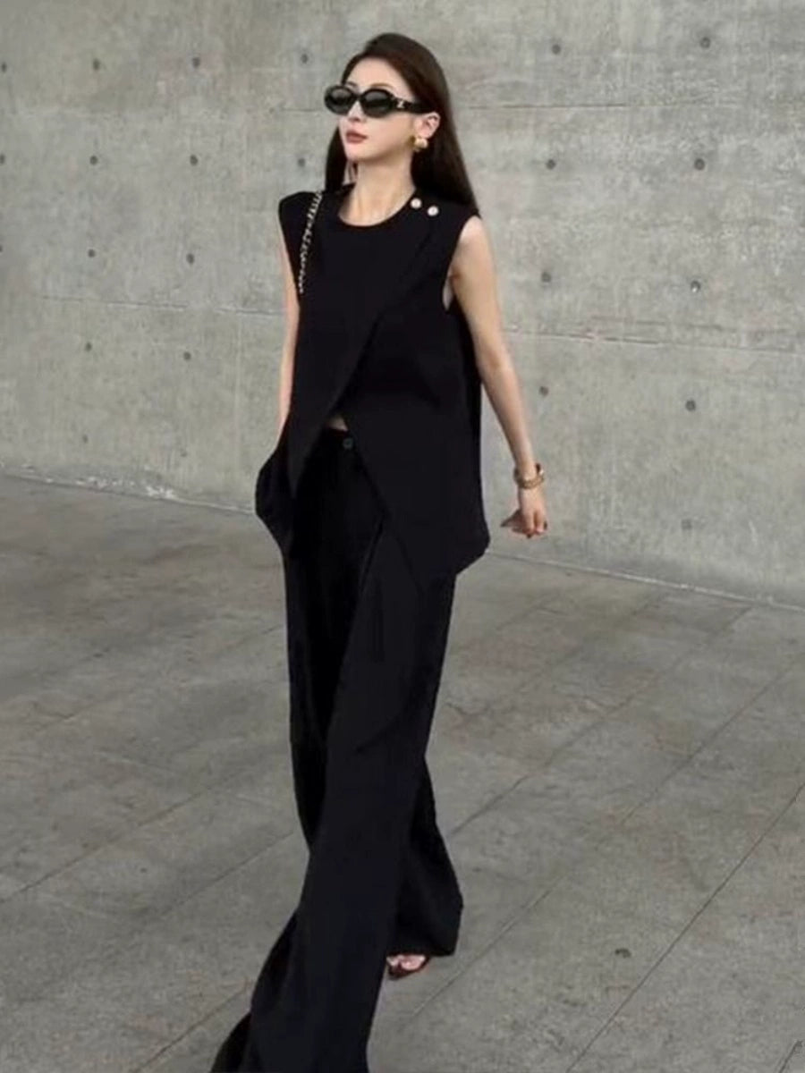 Fancy Sleeveless Adult Lady like Woman Vest Suit Women 2025 Summer Loose Temperament Casual Socialite Loose Pants Two-piece Set