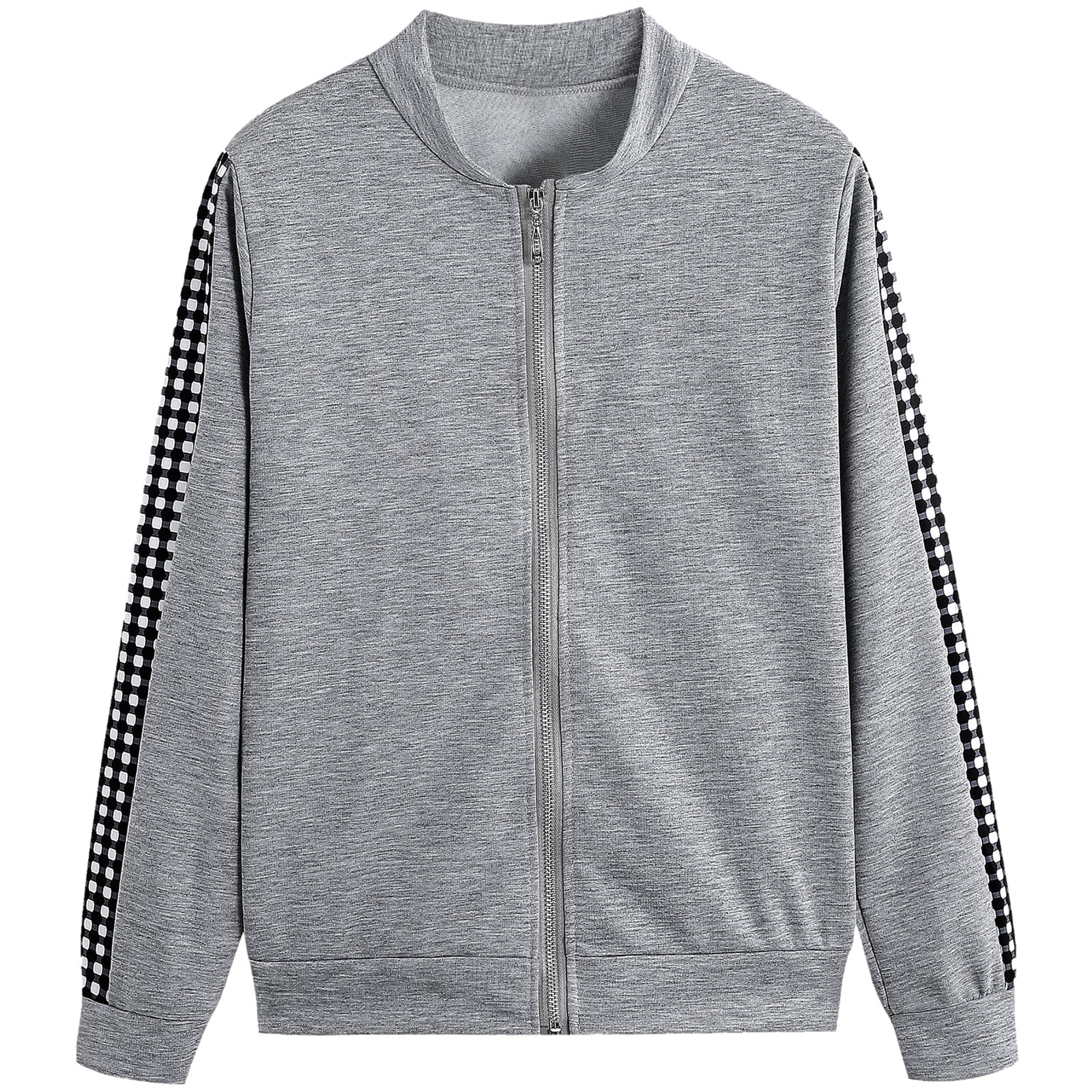 Polyester Stretch Suit Set Plaid Zip Up Tailored Long — Gray | KIMLUD