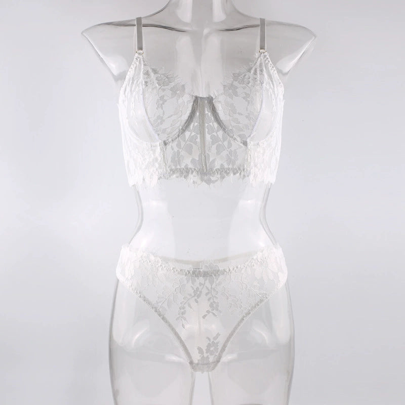 White with Steel Ring Fishbone Camisole Bra Tops Sexy Lingerie Set Women Bra Set