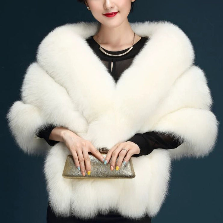 Xi Mother Fox Fur Wedding Dress Cape Coat Women's Shawl