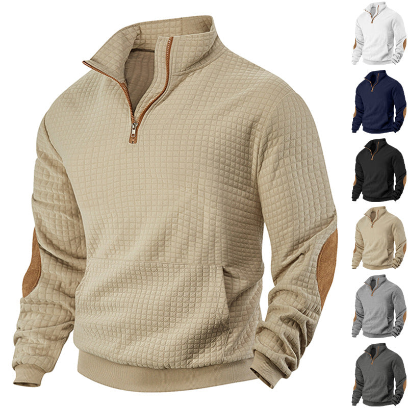 Quilted Zip-Up Sweatshirt For Autumn And Winter — Navy | KIMLUD