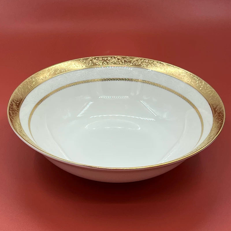 Bone Porcelain Dinner Plate With Gold Edge — White | KIMLUD
