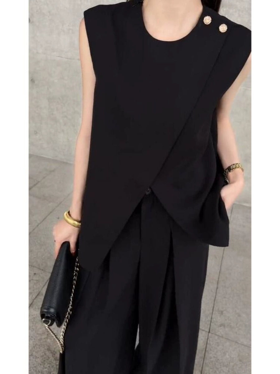 Fancy Sleeveless Adult Lady like Woman Vest Suit Women 2025 Summer Loose Temperament Casual Socialite Loose Pants Two-piece Set