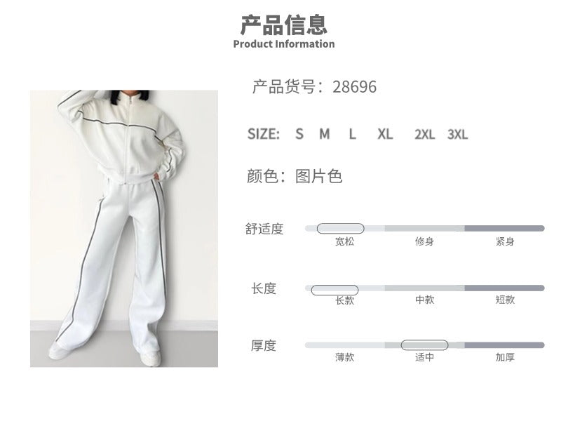Polyester Tracksuit Set — Hooded Jacket With Pockets Two-Piece For Autumn Office Wear — Black | KIMLUD