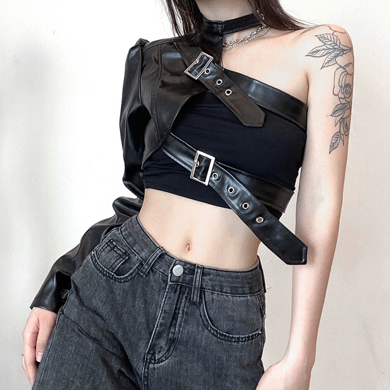 Sweet Metal Halter Leather Jacket