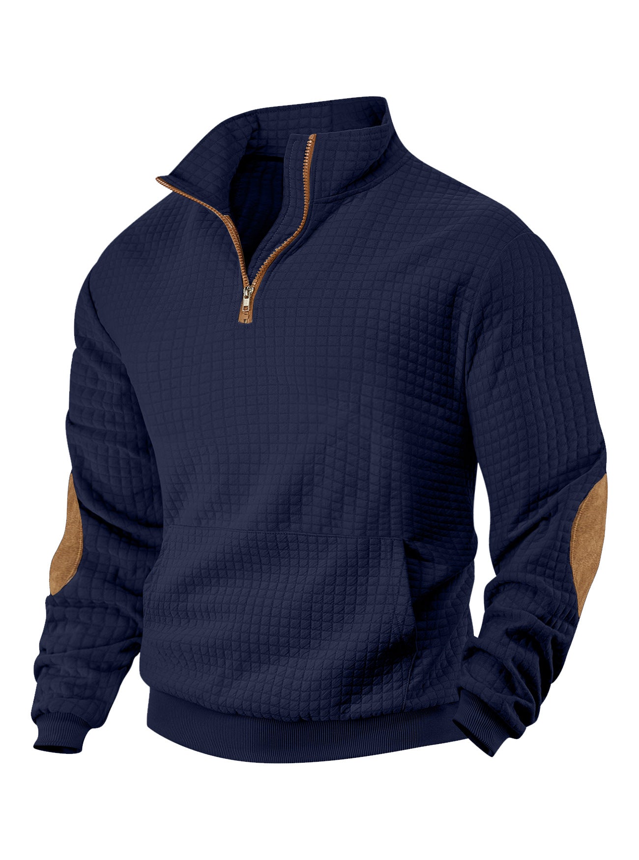 Quilted Zip-Up Sweatshirt For Autumn And Winter — Navy | KIMLUD