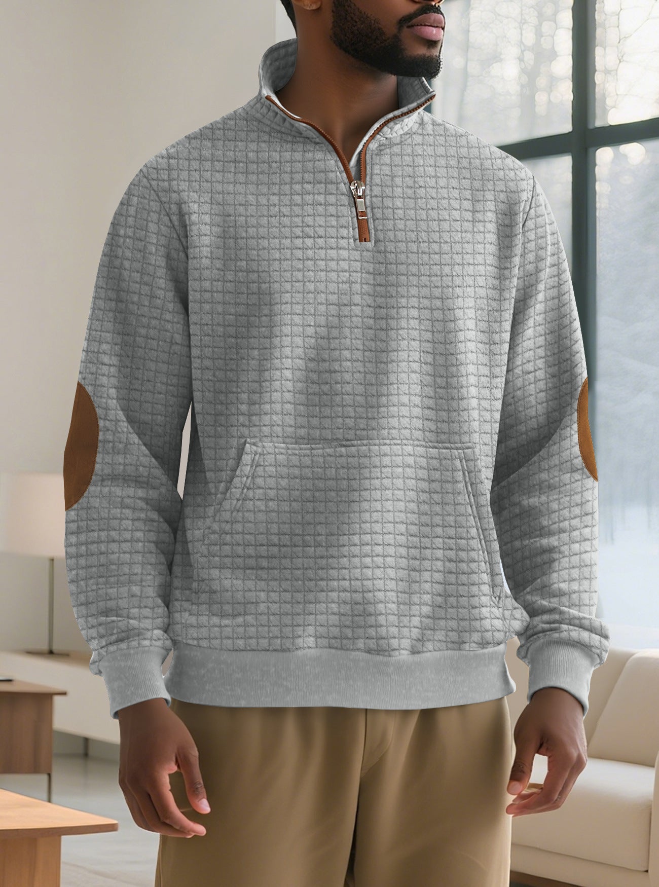 Quilted Zip-Up Sweatshirt For Autumn And Winter — Navy | KIMLUD