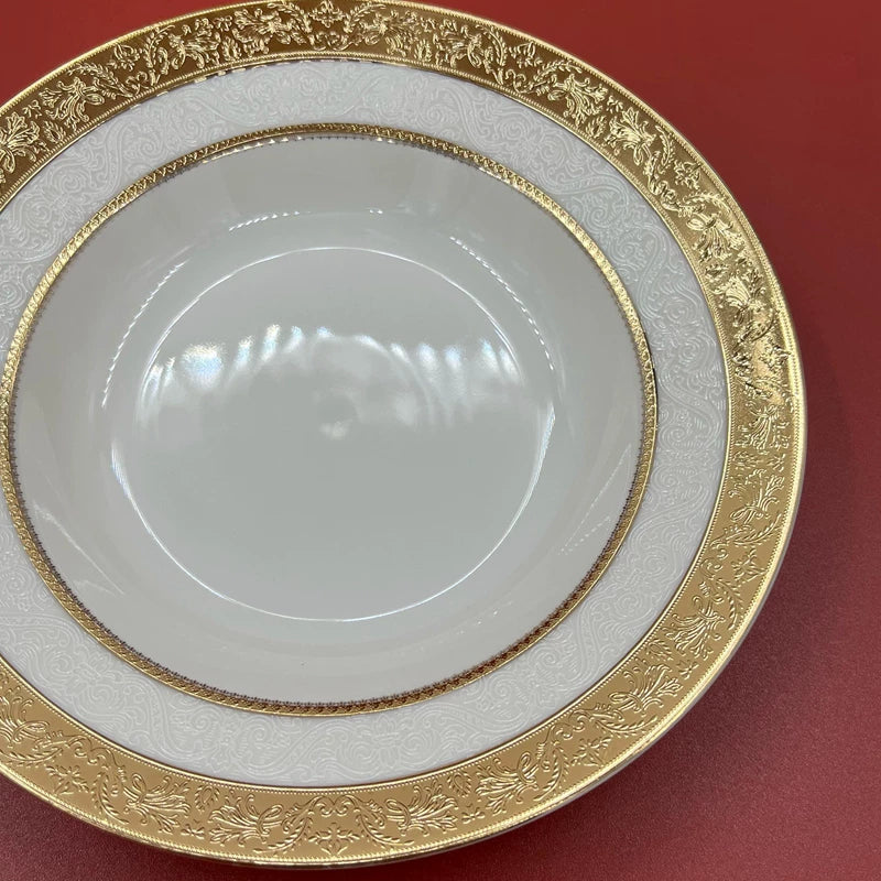 Bone Porcelain Dinner Plate With Gold Edge — White | KIMLUD