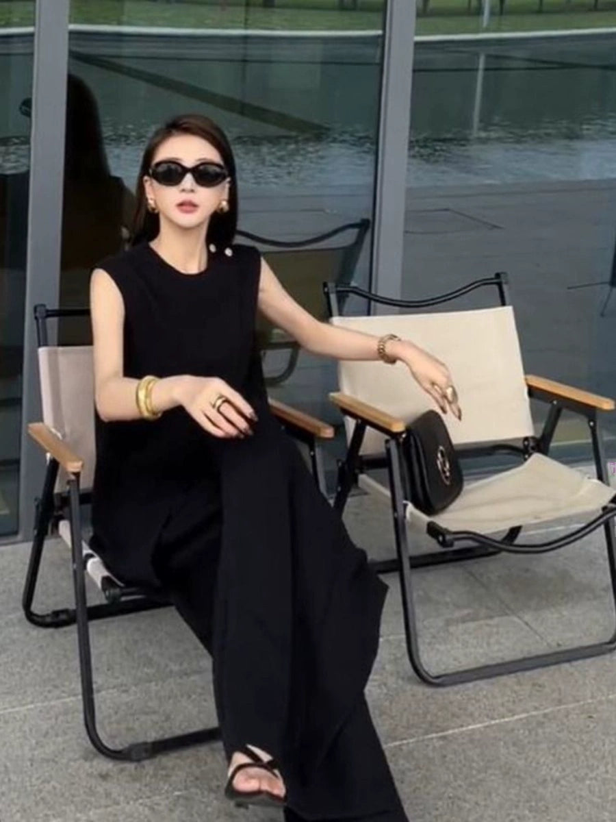 Fancy Sleeveless Adult Lady like Woman Vest Suit Women 2025 Summer Loose Temperament Casual Socialite Loose Pants Two-piece Set