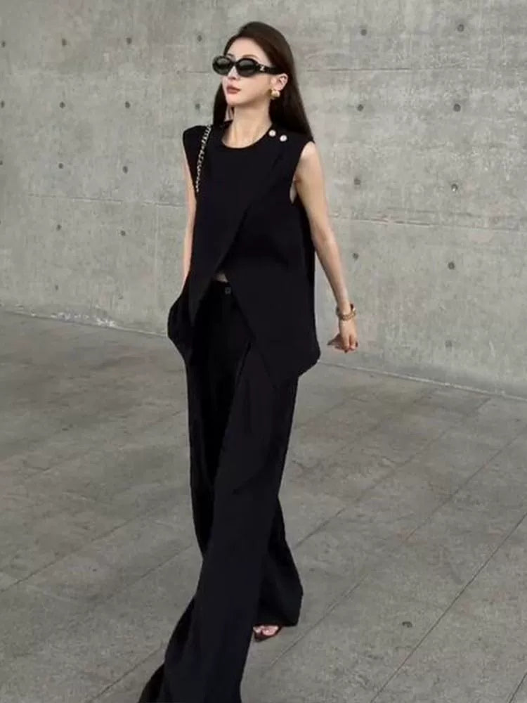 Fancy Sleeveless Adult Lady like Woman Vest Suit Women 2025 Summer Loose Temperament Casual Socialite Loose Pants Two-piece Set