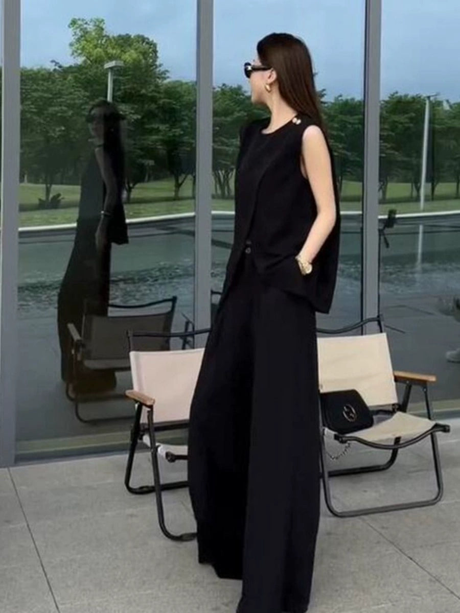 Fancy Sleeveless Adult Lady like Woman Vest Suit Women 2025 Summer Loose Temperament Casual Socialite Loose Pants Two-piece Set