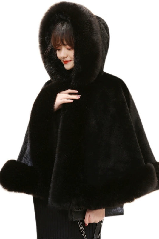 No. 19-Fall and Winter Bride Imitation Fox Fur Shawl Wedding Cloak Dress and Cheongsam Fur Cape Coat White Thick Women