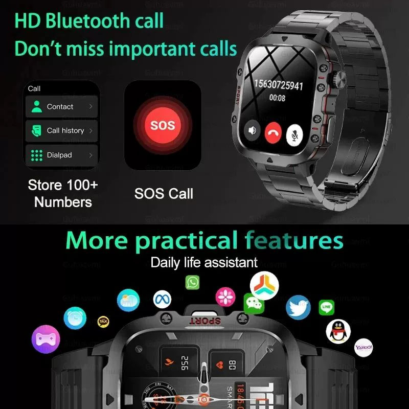 2024New Rugged Military Fitness Smart Watch Men For Android