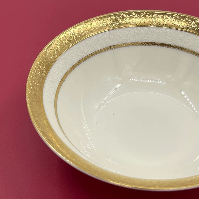 Bone Porcelain Dinner Plate With Gold Edge — White | KIMLUD