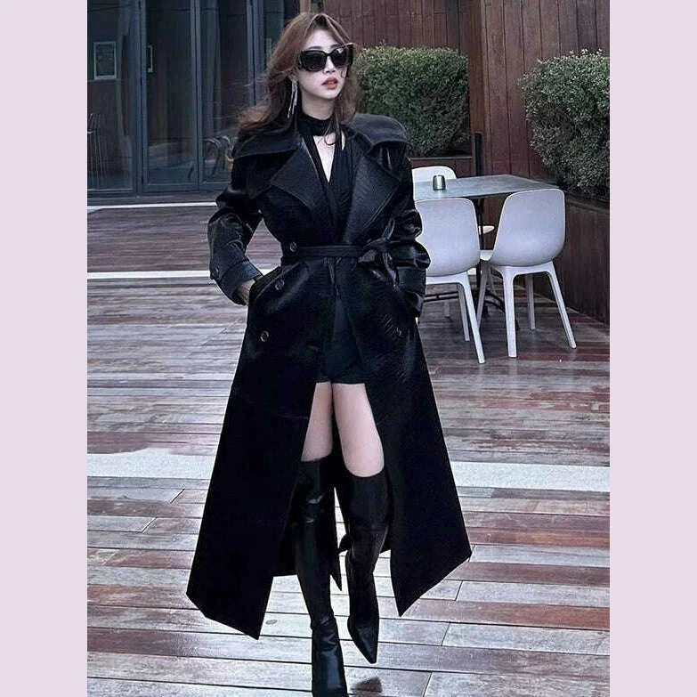 yujie-cool-and-chic-crocodile-pattern-patent-leather-pu-leather-coat-outerwear-women-autumn-new-high-grade-mid-length-waist-hugging-trench coatkimlud-womens-fashion-34608743