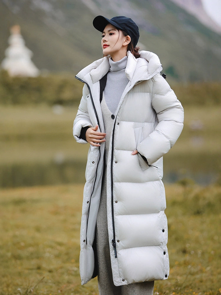3,000 Camp New arrival 95 White Duck Down Small thickened Heattech Over Knee Mid Length Long Length Extreme Cold Down jacket Female Winter