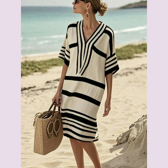 european-and-american-digital-print-stripe-v-neck-dresskimlud-womens-fashion-34615447
