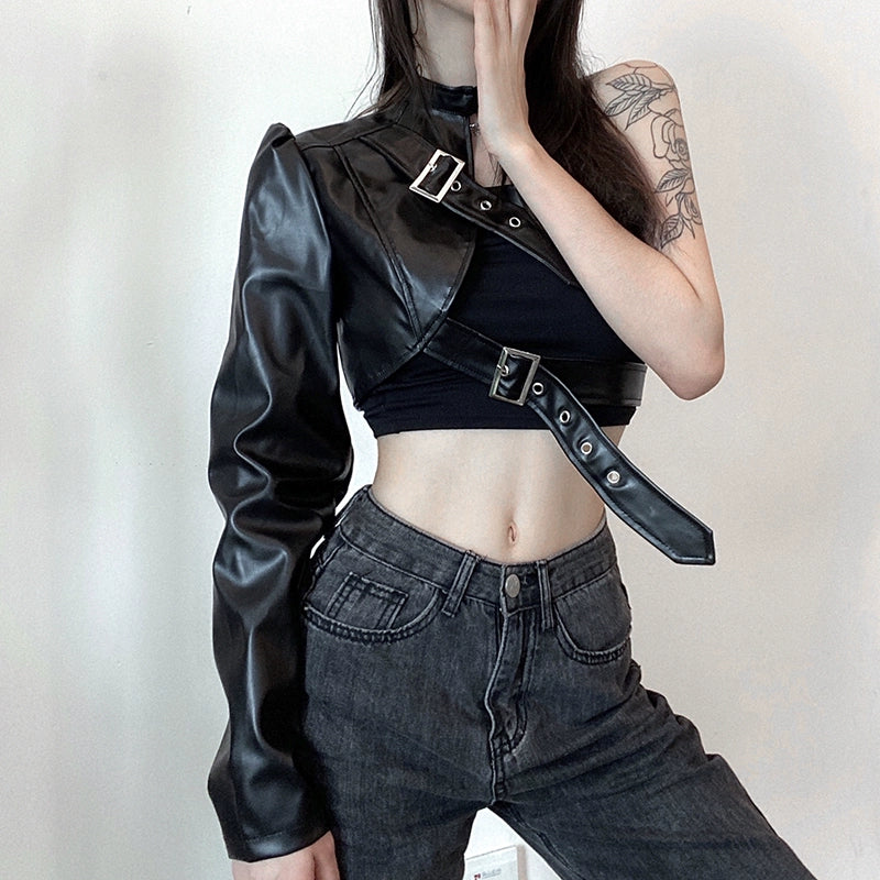 Sweet Metal Halter Leather Jacket