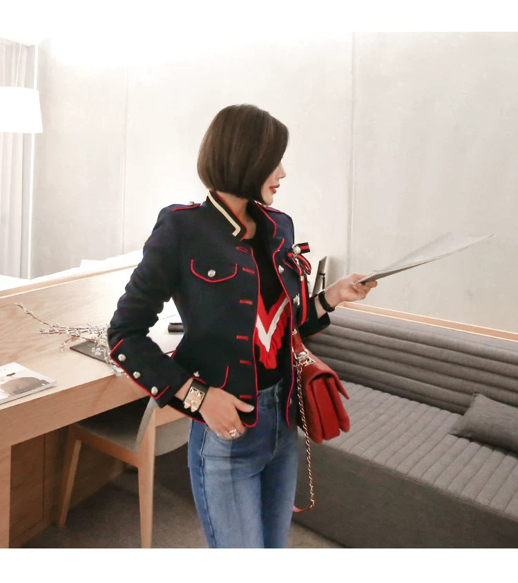 Women's Korean-Style Short Coat for Autumn and Winter Stand-up Collar Slim Fit