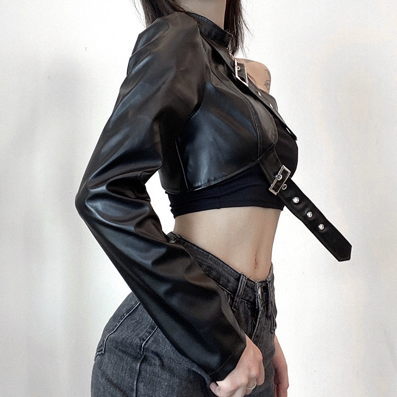 Sweet Metal Halter Leather Jacket