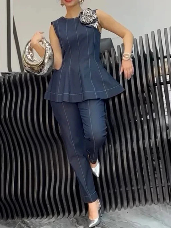 Krisstarsgirl 2025 Trendy Denim Blouse Office Lady Elegant Autumn Back Ziper 3D Flowers Woman Chic Summer Tops Sleeveless Vest