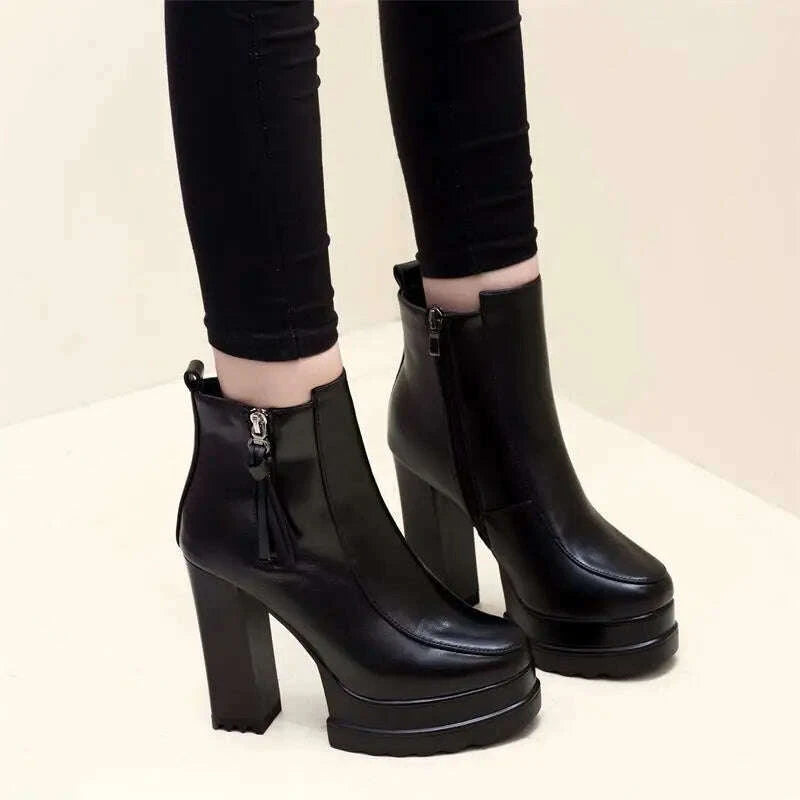 KIMLUD, Women Boots High Heels Zipper Boots-Women Clogs Platform Luxury Designer Female Shoes Round Toe Stiletto 2024 Lolita Fashion Rub, KIMLUD Womens Clothes