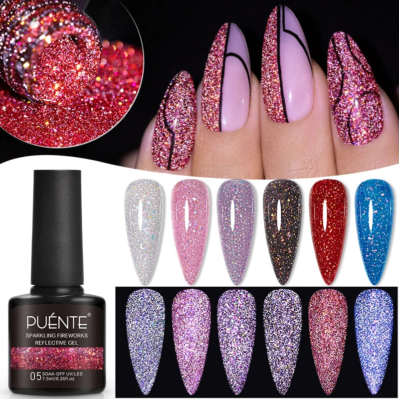 Reflective Glitter Gel Nail Polish Multidimensional Holographic Sparkle, UV-Curable Finish — Pink Lilac | KIMLUD