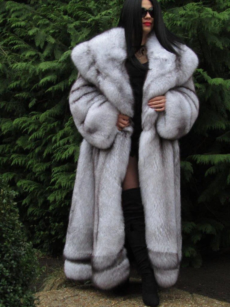 Faux Fox Fur Coat Long Hooded Thermal Full Pelt — Black | KIMLUD