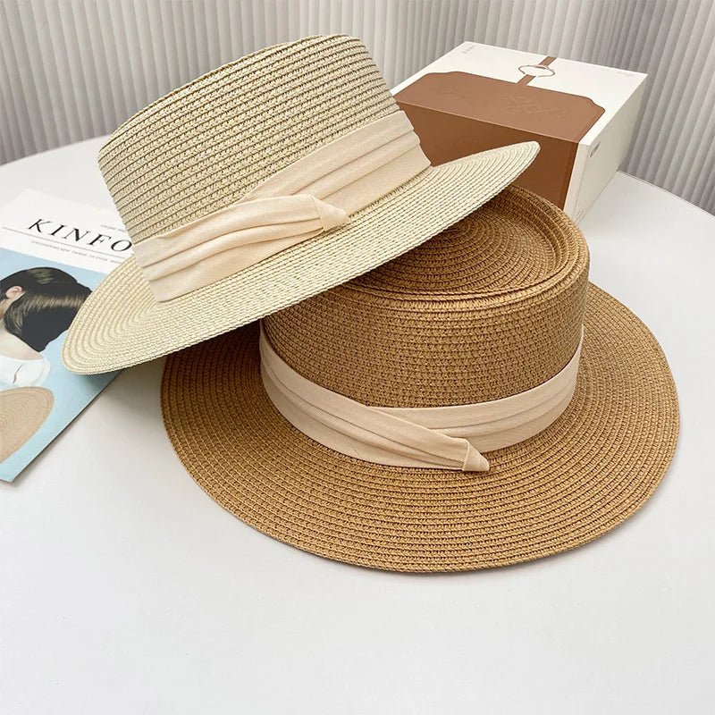 Wide Brim Hats Ribbon Straw Sun Protection — Natural | KIMLUD