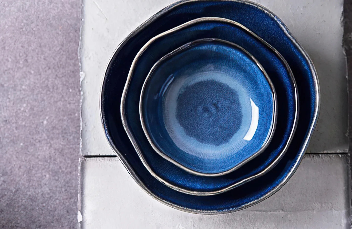Bone China Bowl Irregular Japanese-Inspired Shape With Soft Flared Rim — Blue | KIMLUD