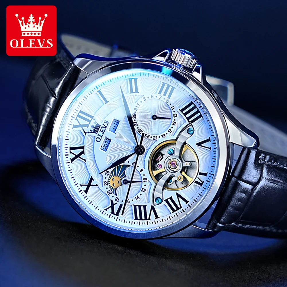 Moon Phase Mechanical Watch Automatic Self-Wind — Silver | KIMLUD