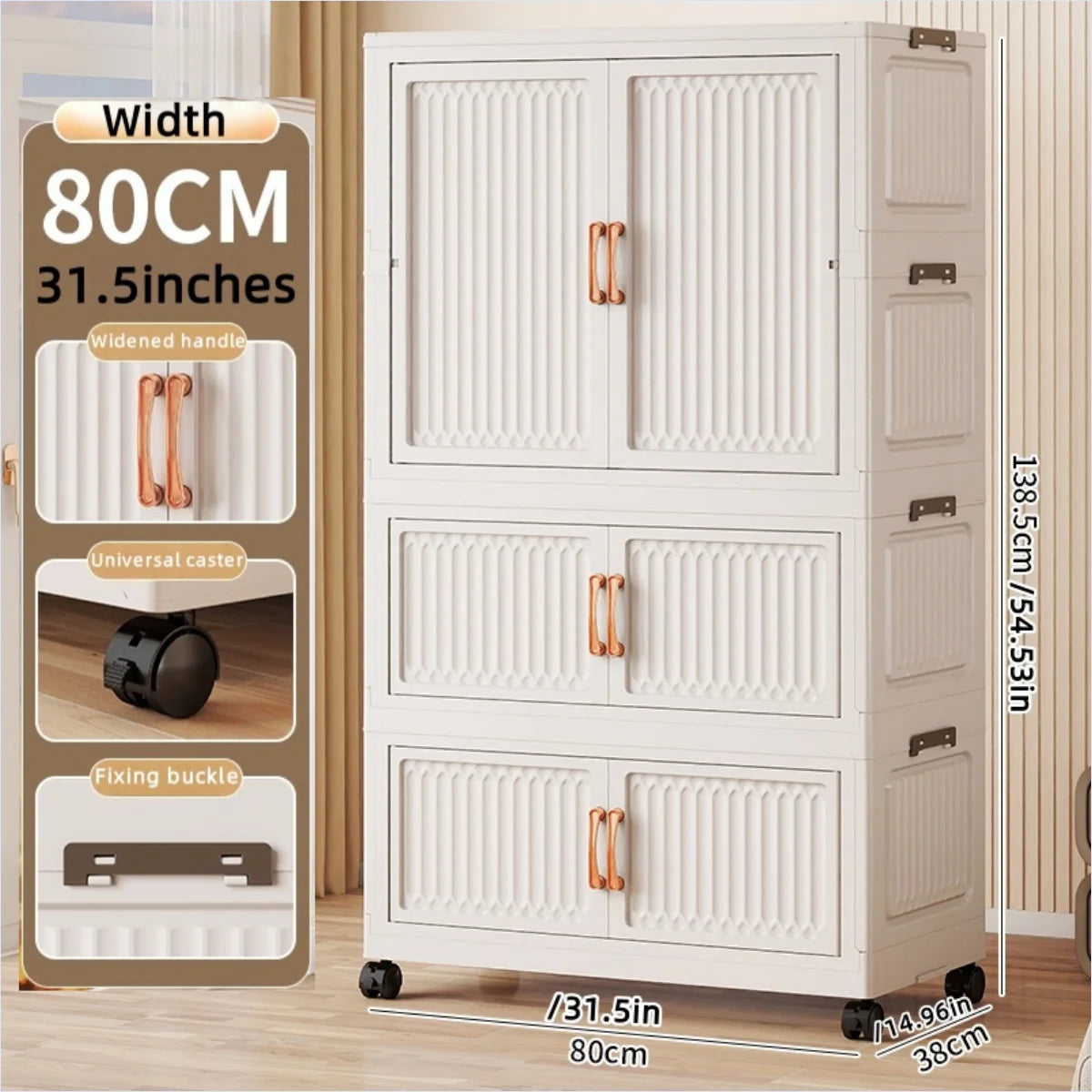 80cm no-installation folding storage cabinet, bedroom children's wardrobe, multi-layer storage box with wheels