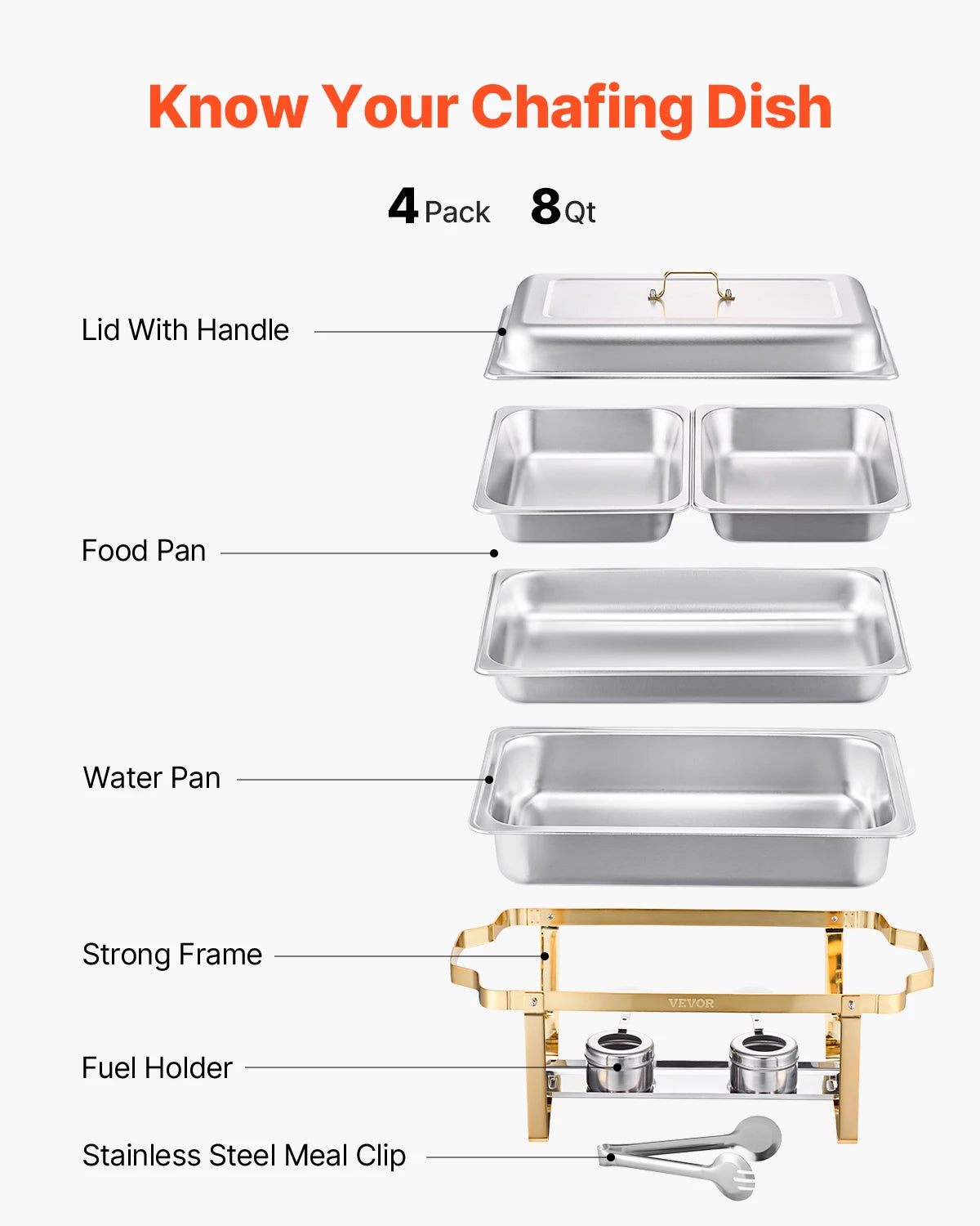 Stainless Steel Chafing Dish Buffet Set 8 Qt — Silver | KIMLUD