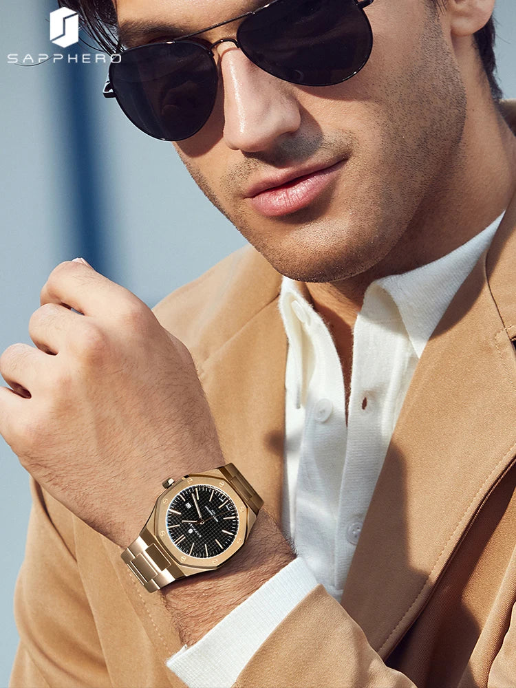 SAPPHERO Rose gold Men watches 30M waterproof stainless steels watches Quartz Watch  Men Business Fashion watches for men watche
