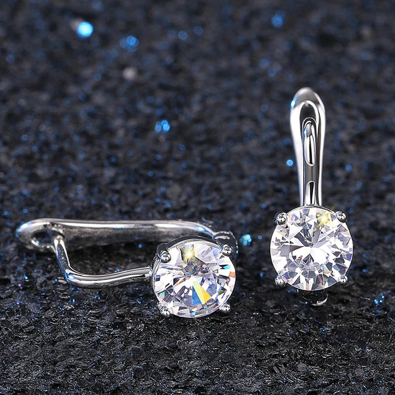 U-Shaped Hoop Earrings Cubic Zirconia Sparkle — Silver | KIMLUD