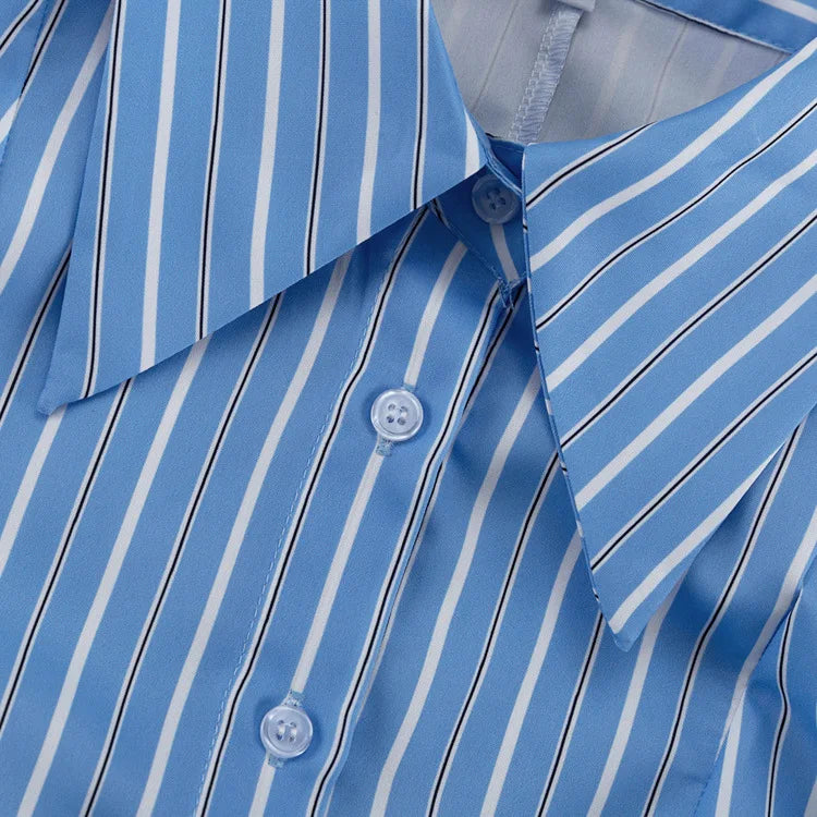 Stripe Printed Shirt Long Sleeve — Light Blue | KIMLUD