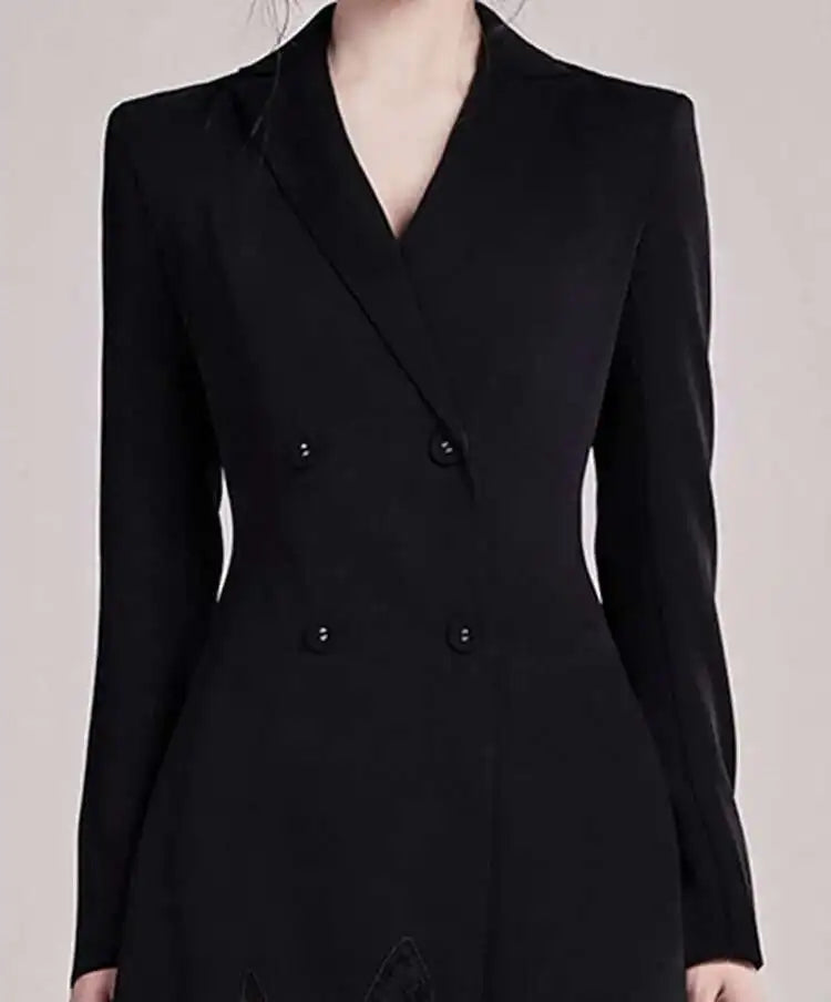 DEAT Fashion Women's Suit Dress Notched Doube Breasted Irregular Hem Lace Spliced Slim Suit Jackets Summer 2024 New Tide 7AB4231