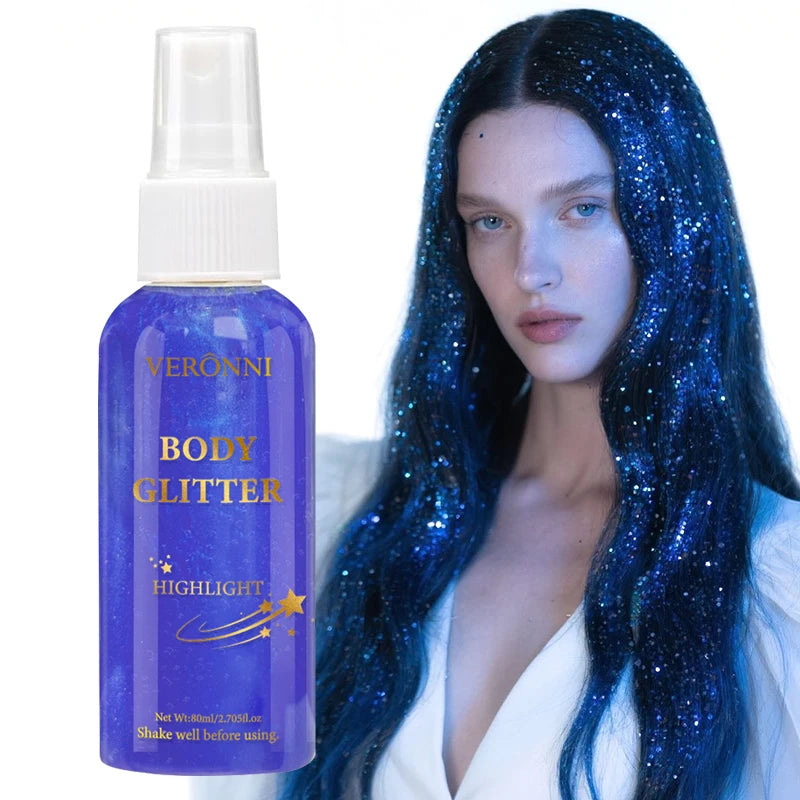 4 color Shiny Glitter Spray Cosmetics,Liquid Full Body Glow Body Highlighter,Waterproof Long Lasting Face,Body Hair Spray Makeup