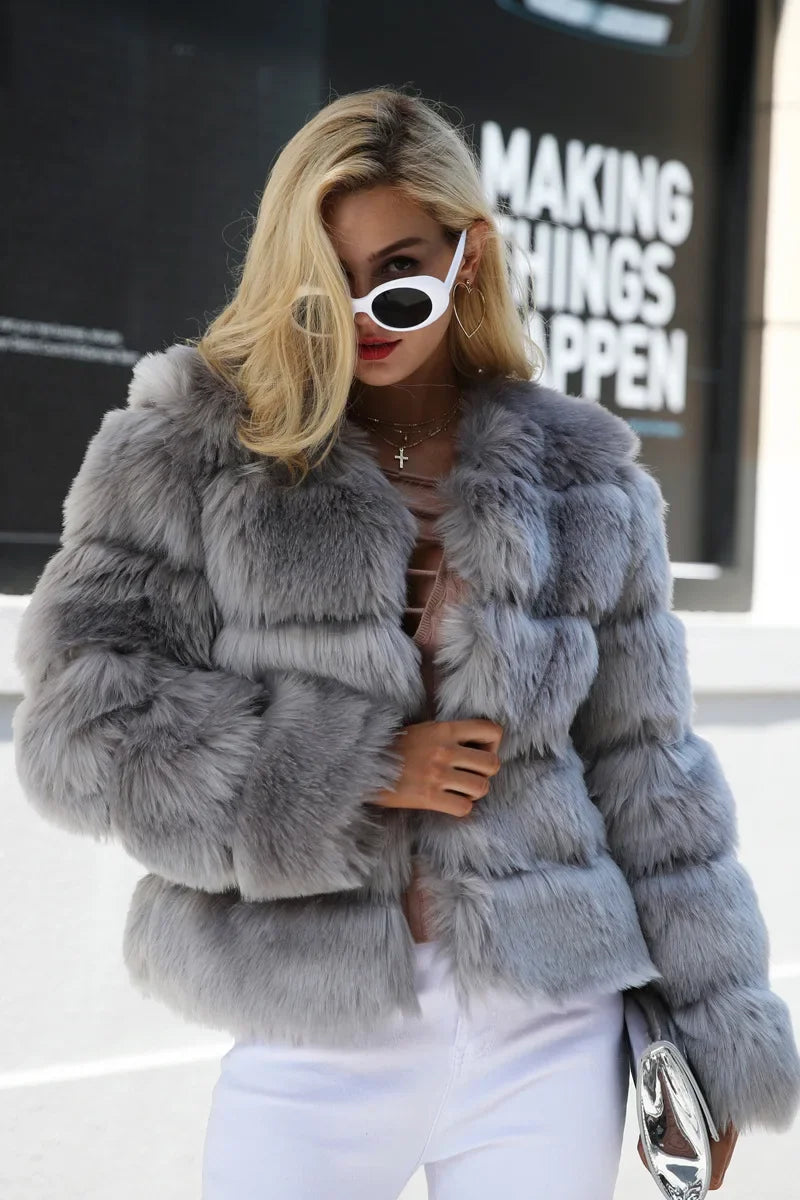 Faux Fur Coats Women Short Coat Jackets Elegant Jacket  Autumn Winter Y2k Furry Outerwear Mom Splice Thick Warm Coffe Coats