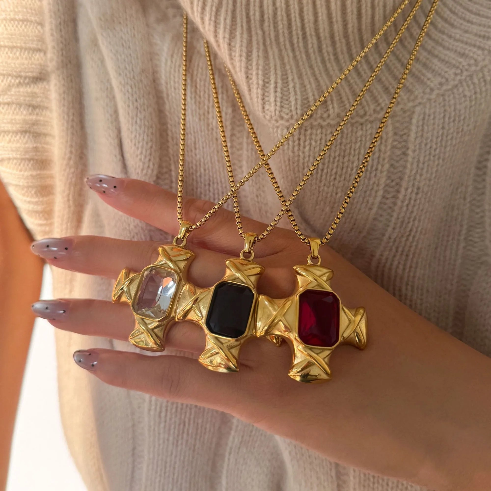 Stainless Steel Necklaces Gold Plated Cross Pendant — Gold | KIMLUD