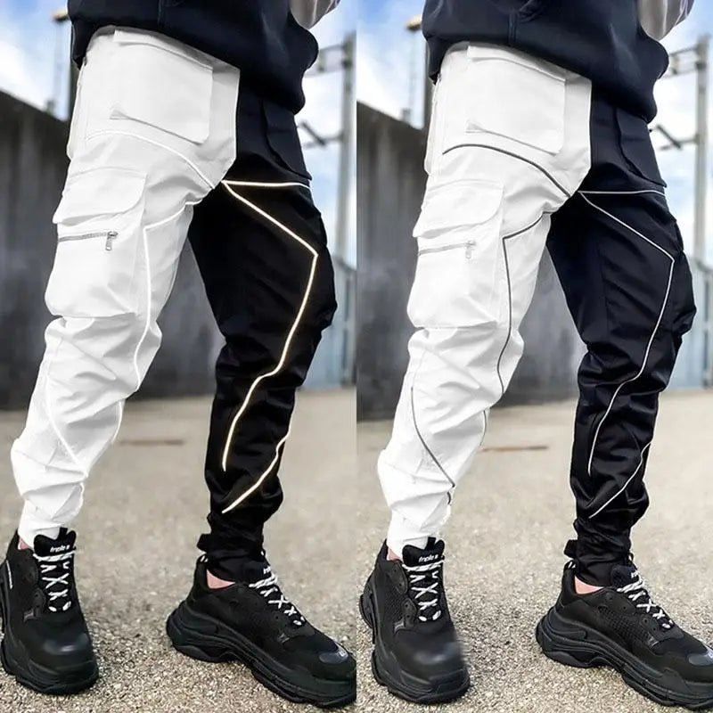 Patchwork Cargo Jogger Trousers Multi Pocket — Black And White Patchwork | KIMLUD
