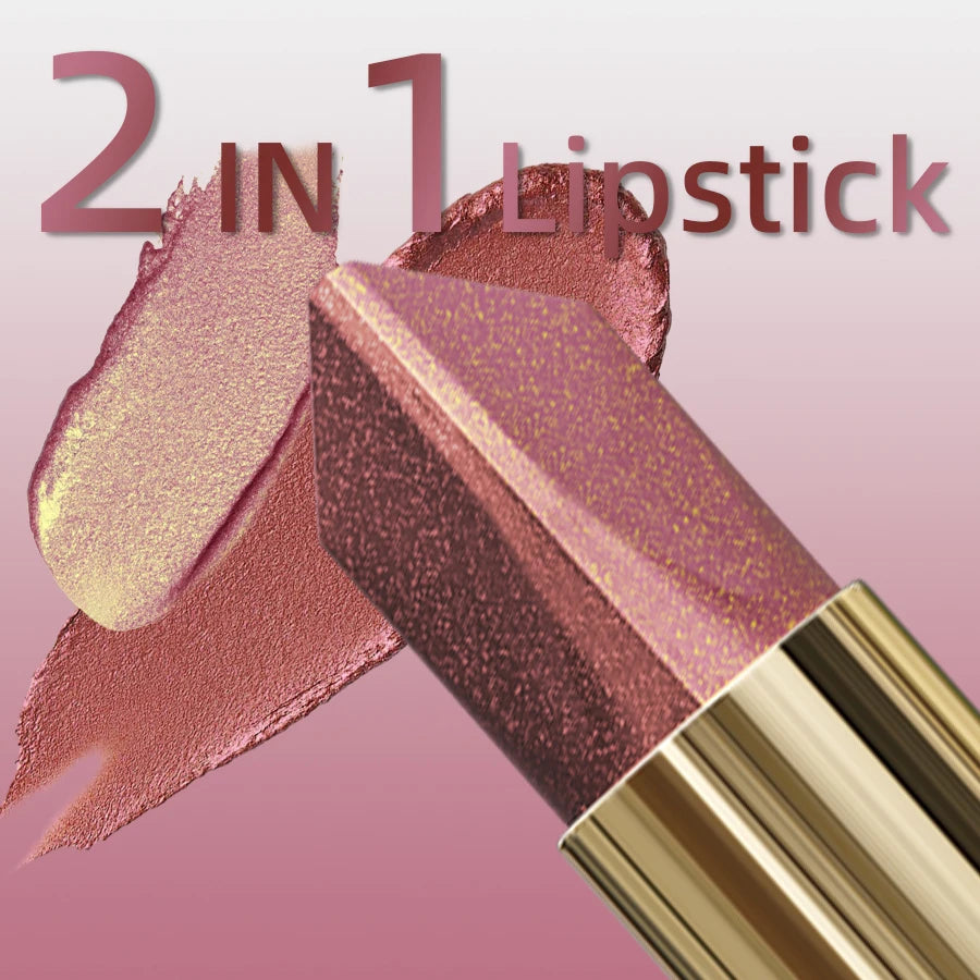 Glitter Two-Tone Lipstick Matte — Rose Mauve | KIMLUD