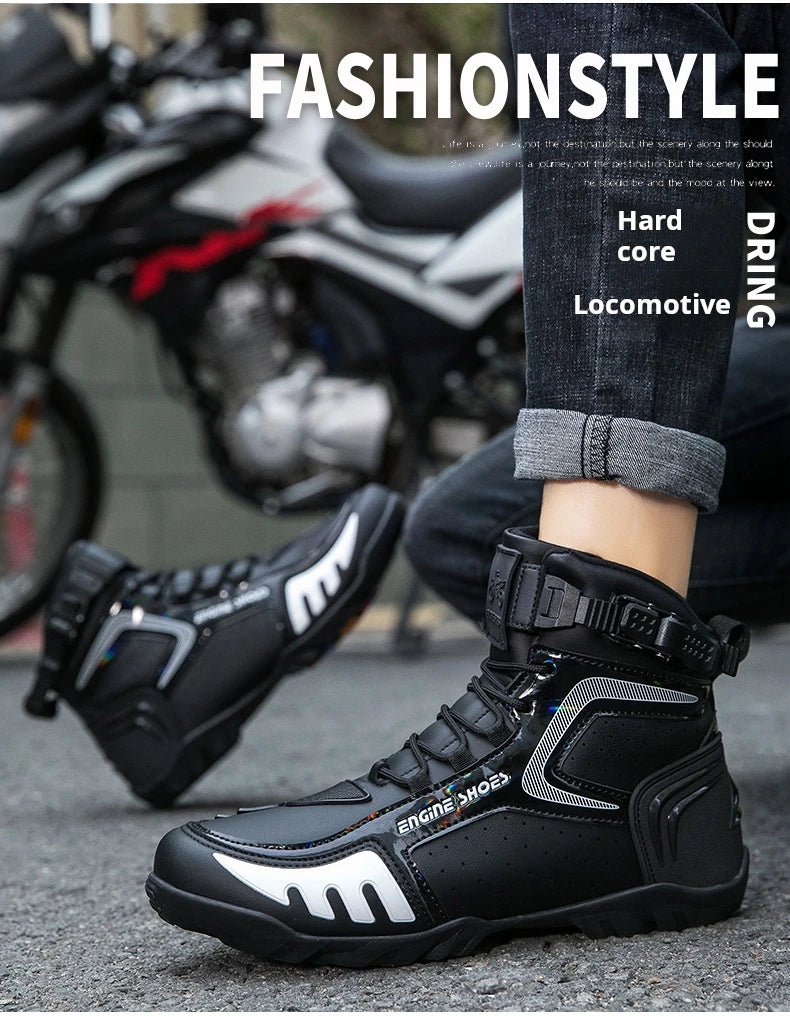 Motorcycle Riding Shoe High Top Buckle — Neon Yellow | KIMLUD