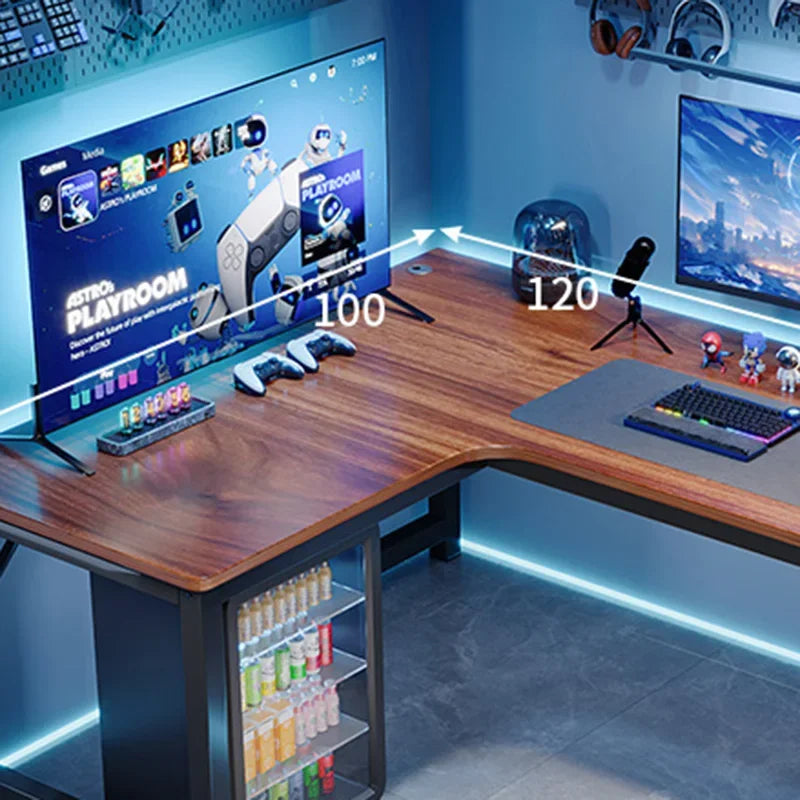Ergonomic Wood-Panel Desk With Shelves — Dark Wood Tone | KIMLUD