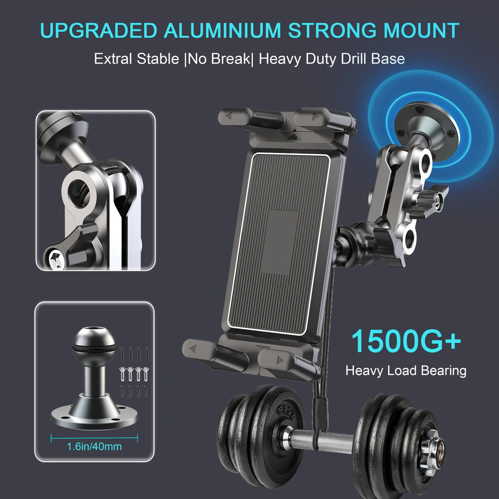 Heavy Duty Tablet Holder Wear Resist Aluminum Drill Base Phone Rack 360 Degree Rotable Car Dashboard Phone Mount for Home Office