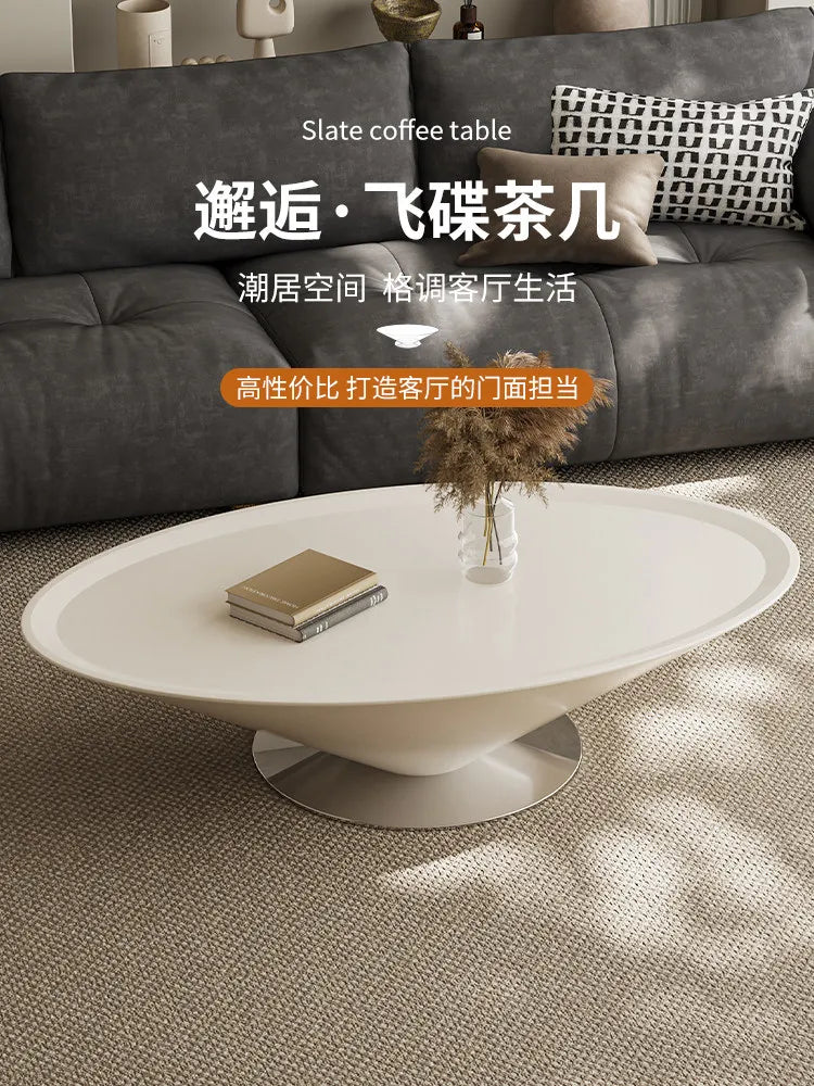 Minimalist Round Coffee Table Unique Aesthetic — White | KIMLUD