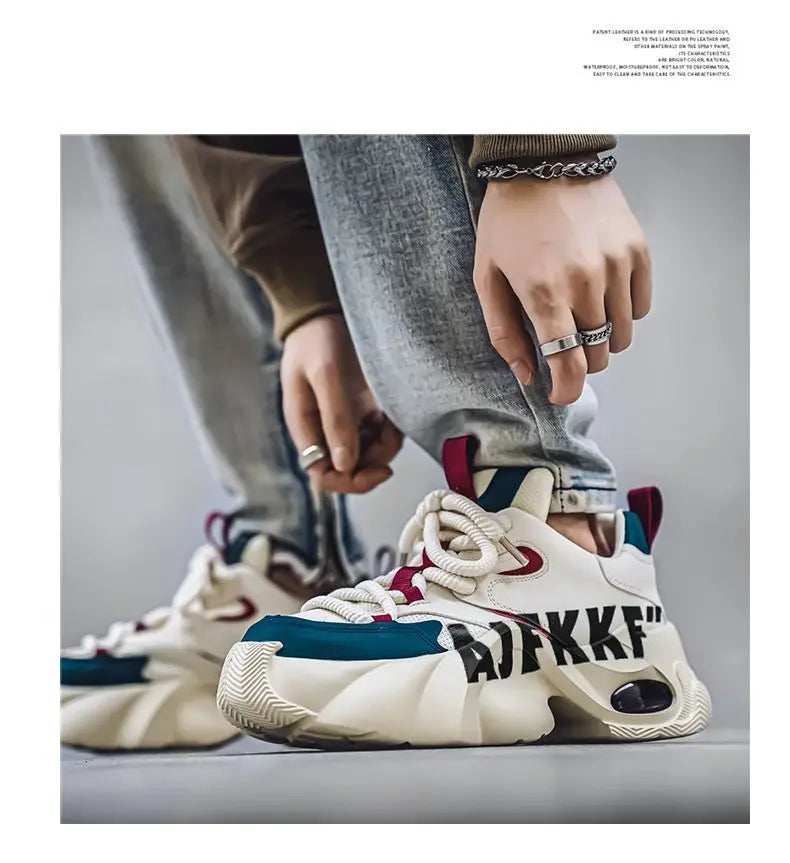 Ins Color-blocking Trendy Men's Shoes 2025 Yellow Dad Shoes Chunky Sneakers Man Thick-soled Height-enhancing Casual Sports Shoes