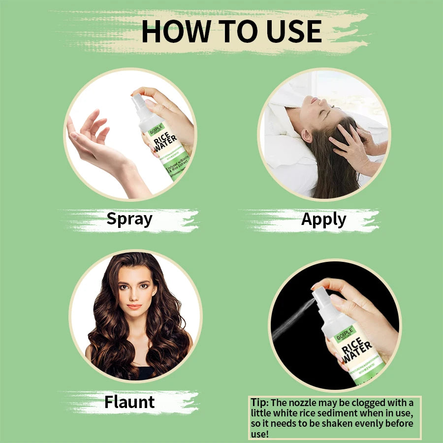 GOIPLE 100ml Rice Water Repair Dry Frizzy Damaged Refreshing Balance Scalp Nourish Roots Smooth Anti-loss Hair Growth Spray