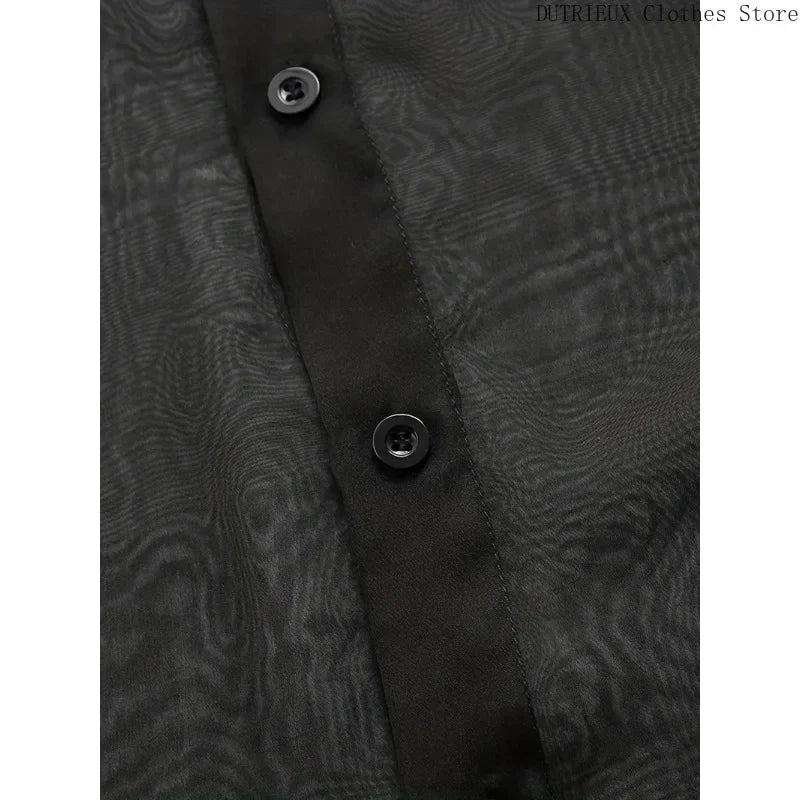 Semi-Sheer Polyester Shirt Breathable — Black | KIMLUD